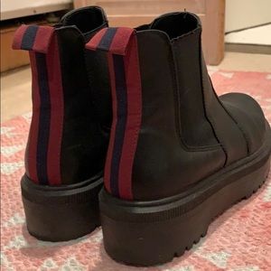 ASOS platform leather booties with maroon stripe